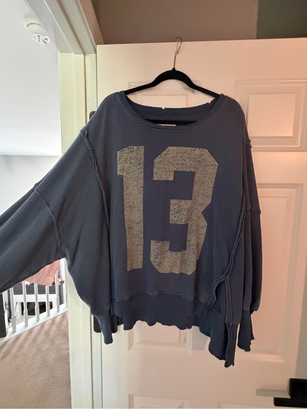 Free People Washed Navy Blue '13' Crewneck Sweatshirt
